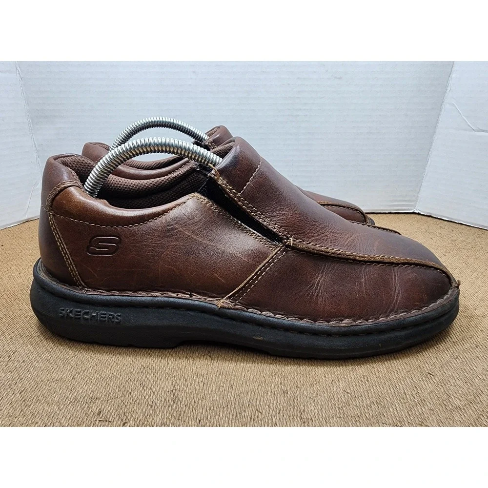 Skechers Shoes Mens 9 Comfort Slip On 4274 Brown Leather Bicycle Toe Low Top
